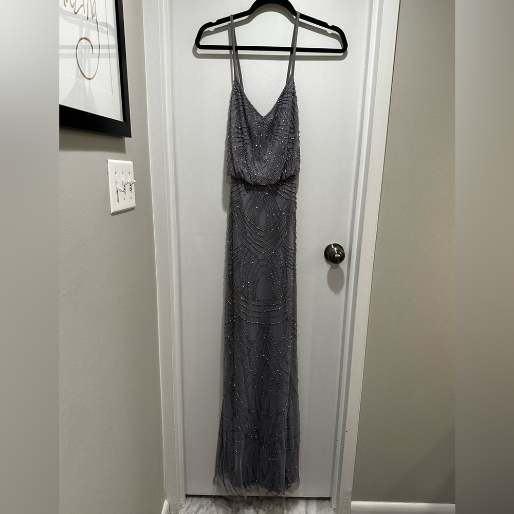 Grey Beaded Adrianna Papell Bridesmaid Dress